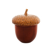 Bordallo Pinheiro | GudrunSmall Acorn Box: Artisan-crafted earthenware container with a smooth, reddish-brown base and a textured, golden-brown lid, perfect for storing trinkets or snacks.