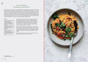 Cookbook spread featuring Tenderheart by Hetty Lui McKinnon, showcasing Portuguese Tomato Rice recipe and finished dish in a bowl, highlighting its vegan, gluten-free appeal.