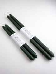 Mo&Co Home - Forest Green Dipped Beeswax Taper Candles, all-natural, handcrafted, 10 and 14-inch pairs. Eco-conscious, air-purifying, ideal for elegant dining and celebrations.