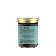 FOND Beef Demi-Glace in an amber glass jar, featuring a teal label with benefits and ingredients like shea and cocoa butter, ideal for enhancing culinary dishes.