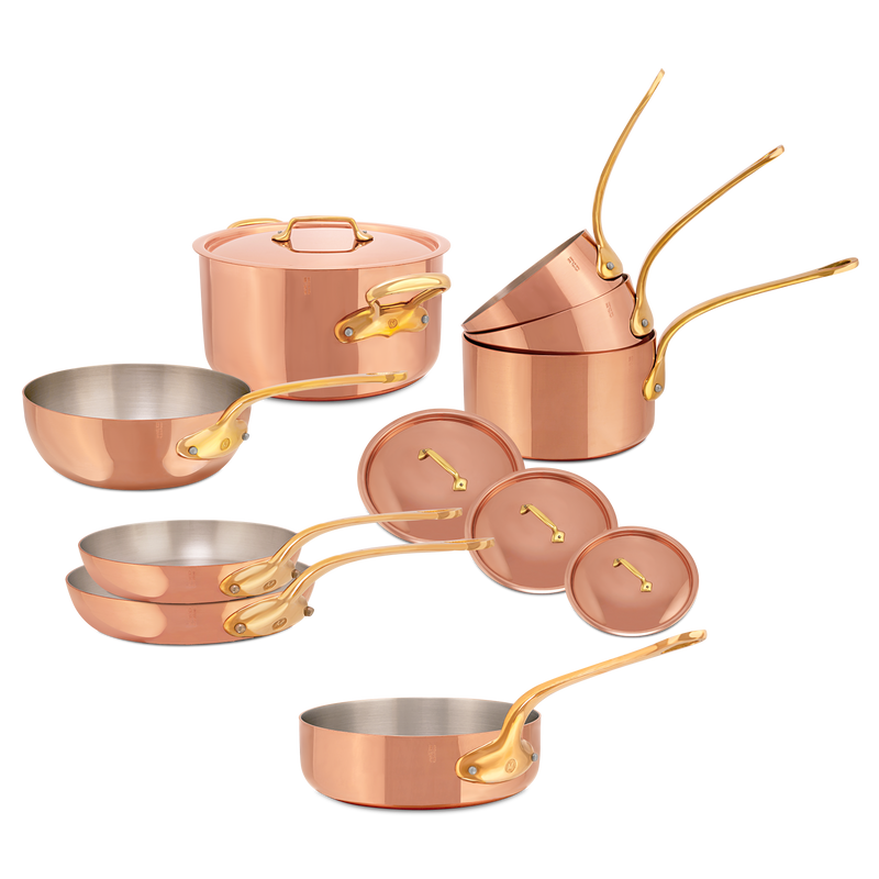 Mauviel | M'200 B Copper Cookware Set With Brass Handles, 12-Piece
