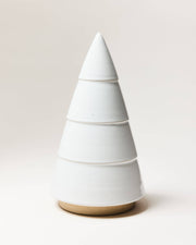 Farmhouse Pottery - Balsam Woodland Trees: Medium, a stack of four white conical ceramic vessels with unglazed bases, creating a modern, minimalist tree silhouette.