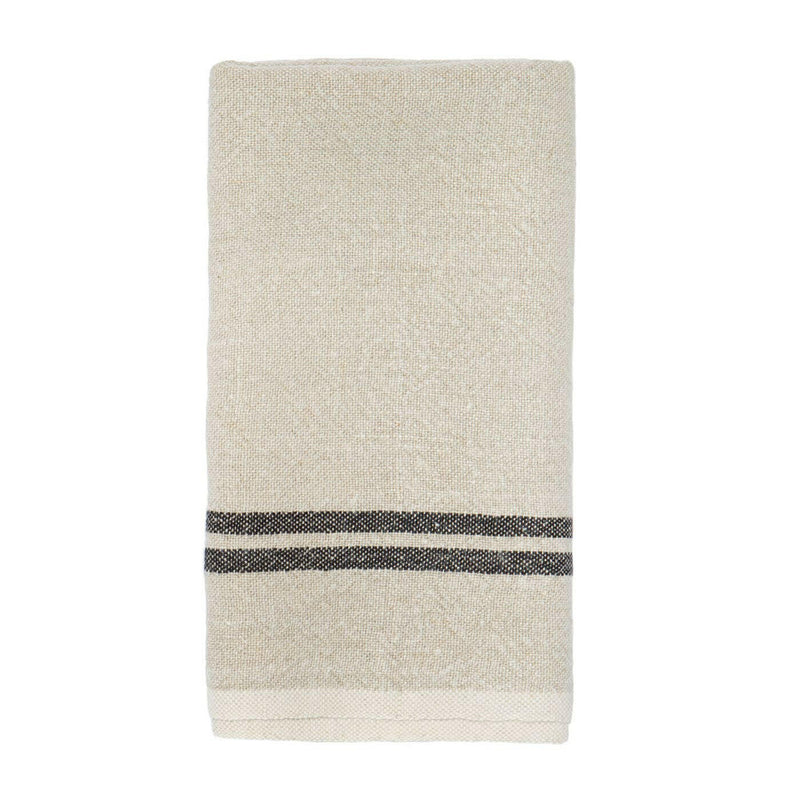 Caravan Home | Vintage Linen Natural & Black Towels, featuring handmade craftsmanship with dark stripes, ideal for adding rustic elegance to dining settings.
