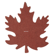 Graf Lantz Merino Wool Autumn Trivet in mahogany, showcasing a red felt leaf design with white text, ideal for enhancing culinary presentations and protecting surfaces.