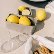 UASHMAMA | Panino Storage Tray - White, showcasing its versatile use for holding lemons, highlighting its sleek design and sustainable, washable paper material.