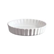 Emile Henry | Deep Flan & Tart Dish, 2.1QT Deep / Cedar: A white ceramic dish with fluted sides, ideal for baking tarts, quiches, and pies.