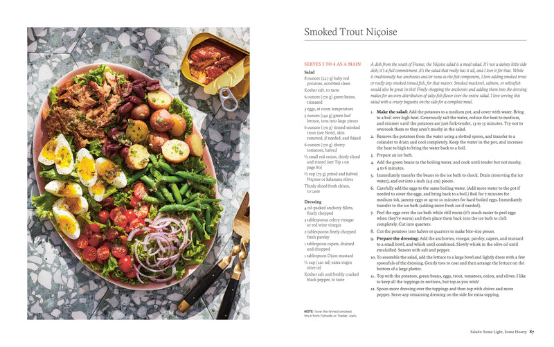 Penguin Random House LLC - By Heart: A cookbook spread featuring a Smoked Trout Niçoise salad recipe, highlighting home-cooked, restaurant-quality meals.