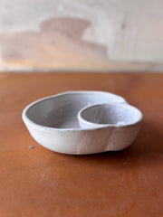 Handmade ROB Ceramics Olive Serving Bowl with dual wells for olives and pits, ideal for charcuterie boards, crafted for entertaining and gifting.