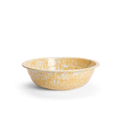 Crow Canyon Home - Splatterware - Enamelware Small Basin, 4 qt, 12.25, featuring a durable marbled yellow and white design, ideal for versatile kitchen use.