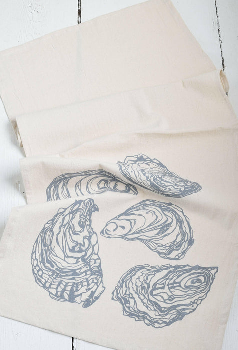 Hearth and Harrow - Oyster Tea Towel in Grey - Organic Cotton - Sea Shell Print.