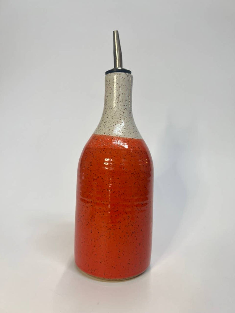 RachaelPots - Oil Cruet Large: Nude/White, featuring a handmade ceramic body with a metal pour spout, ideal for controlled olive oil dispensing.