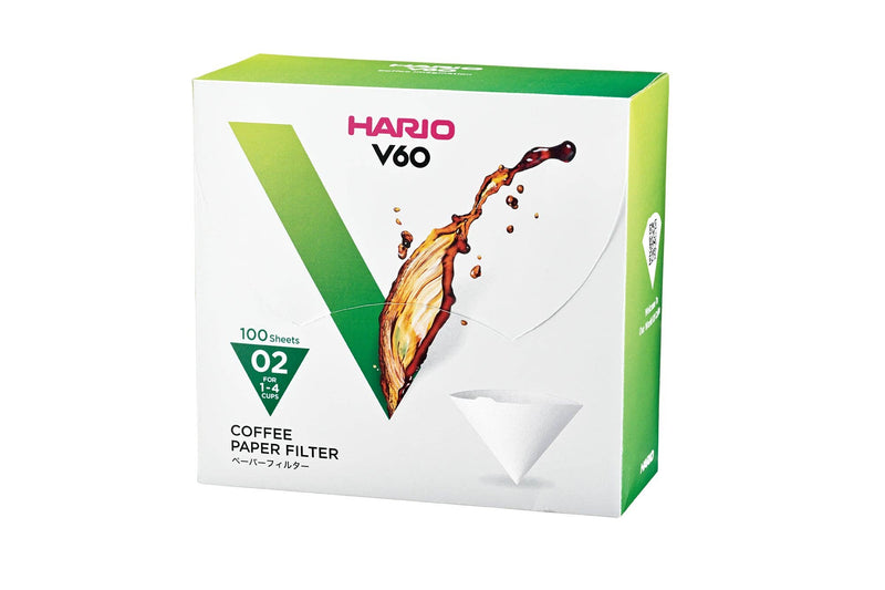 HARIO USA - V60 Paper Filters: White / 100 Sheets Boxed. Designed for optimal pour-over coffee brewing, fits V60 drippers, enhancing clarity and taste for 1-4 cups.
