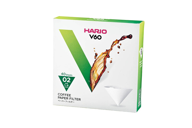 HARIO USA - V60 Paper Filters, Size 02: Box of 40 cone-shaped filters for 1–4 cups, designed for optimal clarity and balance with V60 drippers.