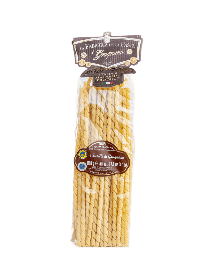 Zia Pia - Fusilli Di Gragnano by La Fabbrica della Pasta, 500g package of twisted Italian pasta, crafted from 100% Italian durum wheat for authentic culinary experiences.