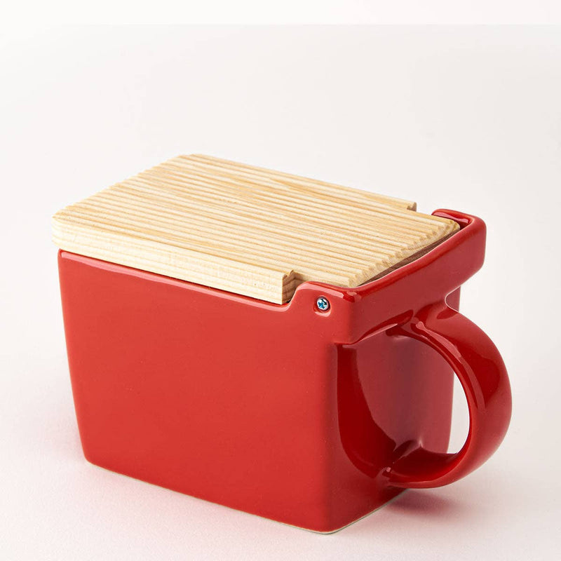 Zero Japan | Bee House Ceramic Salt Box With Wooden Lid & Dehumidifying Measuring Spoon, Tomato