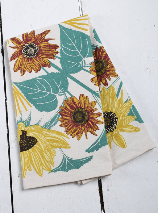 Hearth and Harrow - Sunflower Tea Towel: Organic cotton, oversized 30x30, featuring a bold sunflower print, perfect for adding vintage charm to your kitchen.