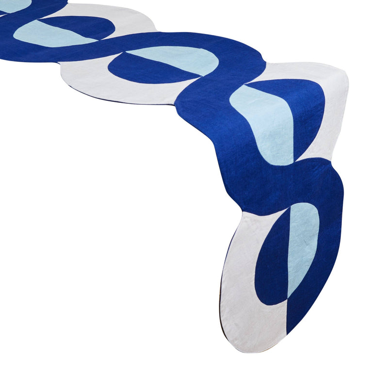 Misette | Bauhaus Linen Embroidered Runner in Blue: Bauhaus - Blue