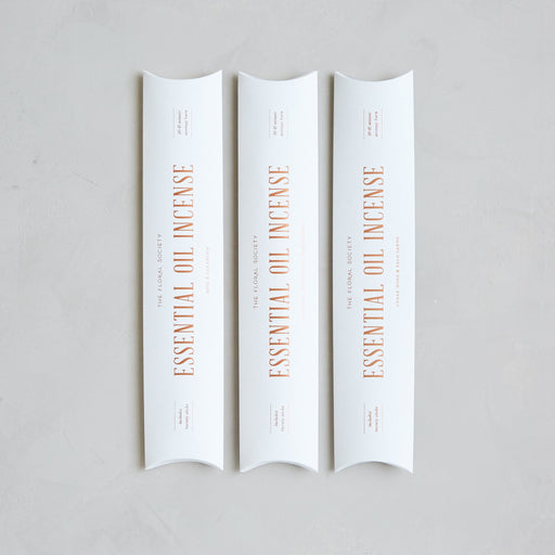 The Floral Society | Essential Oil Incense set features Cedar Wood & Palo Santo, Tuberose, and Rose & Geranium scents, each handcrafted with therapeutic-grade oils in Connecticut.