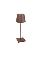 Zafferano America - Poldina Pro L Desk Lamp: Rust, featuring a sleek design with a conical shade, touch dimmable LED, and cordless, rechargeable functionality for versatile indoor/outdoor use.