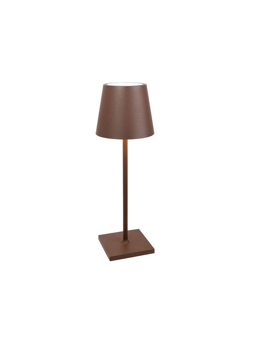 Zafferano America - Poldina Pro L Desk Lamp: Rust, featuring a sleek design with a conical shade, touch dimmable LED, and cordless, rechargeable functionality for versatile indoor/outdoor use.