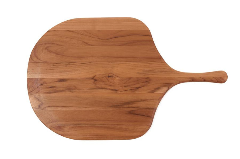Teakhaus | Canoe Paddle Small Pizza Peel, a 17 x 10-inch teakwood board with a handle, ideal for serving or cutting pizzas.