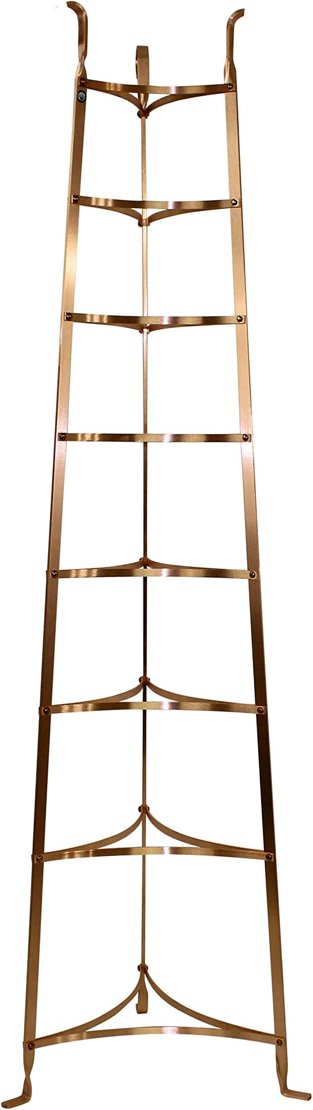 Enclume | 8-Tier Cookware Stand, Copper: A freestanding, ladder-style metal display stand with five stepped rungs for pots, vases, or decorative items.