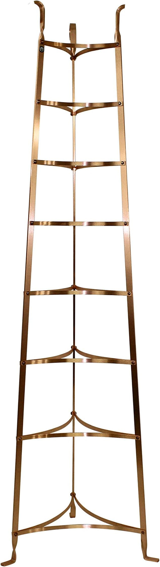 Enclume | 8-Tier Cookware Stand, Copper: A freestanding, ladder-style metal display stand with five stepped rungs for pots, vases, or decorative items.