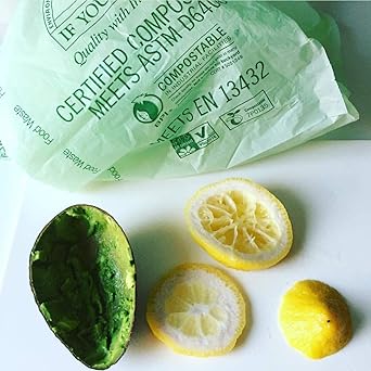 If You Care | 3 Gallon Certified Compostable Food Waste Bags, shown with halved lemons and avocado, highlighting eco-friendly waste disposal suitable for kitchen use.