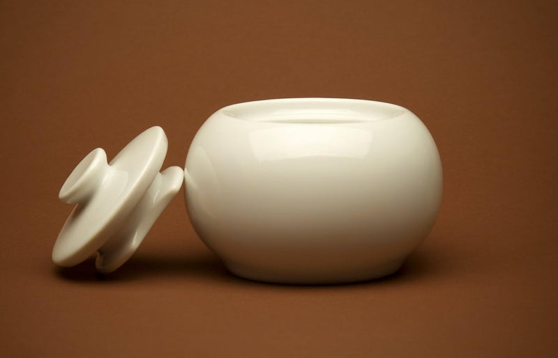 Pillivuyt Sancerre Covered Sugar Bowl, heirloom-quality white ceramic with a sleek lid, perfect for elegant tablescapes.
