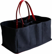 CapaBunga | Grocery Tote - Black with Red Handles & Base, featuring sturdy vegan leather, upright design, and multiple compartments for secure grocery transport.