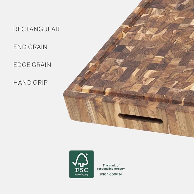 Teakhaus | Extra Thick End Grain Cutting & Carving Board - Rectangular wooden butcher block ideal for heavy-duty chopping, crafted from durable teak wood with an end-grain design.