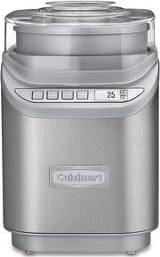 Cuisinart | Cool Creations 2 Quart Ice Cream Maker with sleek brushed metal design, featuring one-button operation and digital LCD for homemade frozen treats.