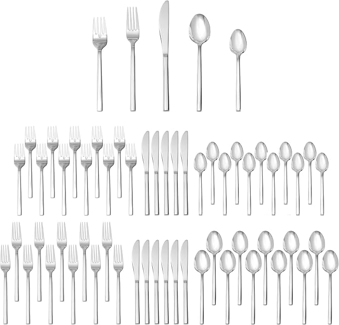 Fortessa | Arezzo 60 piece Place Setting features an elegant array of knives and forks, ideal for enhancing dining experiences with quality craftsmanship.