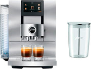 Jura Z10 Fully Automatic Espresso and Coffee Machine with screen, featuring two glasses of coffee, ideal for gourmet kitchen use.