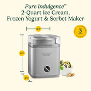 Cuisinart | Pure Indulgence 2 Quart Ice Cream Maker with integrated motor, double-insulated bowl, and automatic mixing paddle, perfect for homemade frozen desserts.