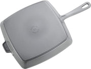 Staub Cast Iron Square Grill Pan in Graphite Grey, ideal for high-heat indoor grilling with authentic grill marks and excellent heat retention, from Athens Cooks.