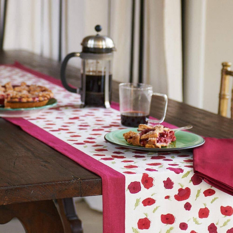 Couleur Nature | Poppies Red/Green Table Runners: 16" x 90"