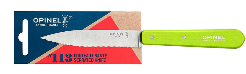 Opinel | Essential Birdsbeak Vegetable Knife with a bright green handle and scalloped-edge stainless-steel blade, ideal for precise fruit and vegetable preparation.