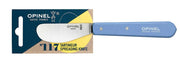 Opinel | Essential Birdsbeak Vegetable Knife with blue handle on cardboard tag, showcasing its curved stainless-steel blade, perfect for precise fruit and vegetable preparation.