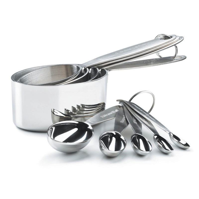 Cuisipro RECEIVE ONLY Measuring Cup & Spoon Set SS, showcasing a detailed arrangement of measuring tools, ideal for precise kitchen tasks, featured at Athens Cooks.