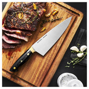 Zwilling Carbon Knife Series 8-Inch Chef's Knife displayed on a kitchen countertop, exemplifying precision craftsmanship ideal for culinary enthusiasts.