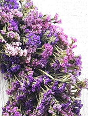 Alissas Flower Farm - Wreath: Stuffed with Statice: Rose Shades, featuring dried purple and pink statice, perfect for indoor decoration.