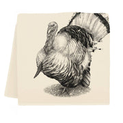 Vintage-style turkey illustration on Eric & Christopher's Dexter Turkey Tea Towel, crafted from pre-shrunk cotton, perfect for kitchen use.