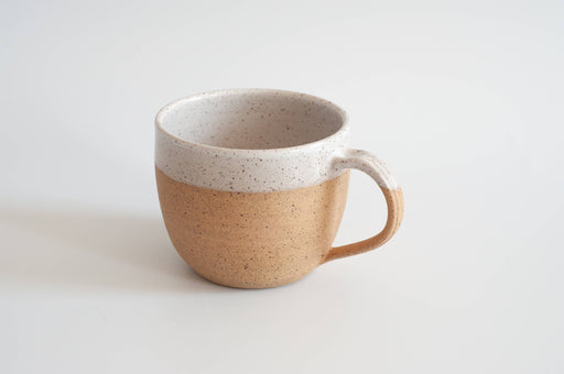 RachaelPots - 18 Oz Jumbo Mug: Nude/White; hand-thrown stoneware mug with handle and thumb rest, ideal for coffee or soup. Microwave and dishwasher safe.
