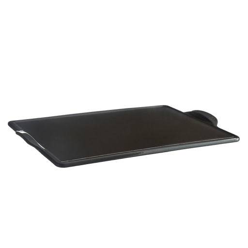 Emile Henry | Charcoal Rectangular Pizza Stone with integrated handles, ideal for baking and grilling, offers even heat distribution for crispy results. 18x14 inches.