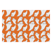 Carolina Creekhouse - Fab-Boo-Lous FloorFlat features playful white cartoon ghosts on orange, ideal for Halloween-themed décor; versatile for porches and tables.