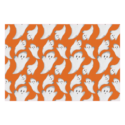 Carolina Creekhouse - Fab-Boo-Lous FloorFlat features playful white cartoon ghosts on orange, ideal for Halloween-themed décor; versatile for porches and tables.