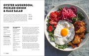 Penguin Random House LLC - Shabbat recipe spread featuring a vibrant Oyster Mushroom, Pickled Onion & Kale Salad with detailed preparation instructions and a finished-dish photograph.