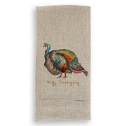 French Graffiti | Colorful Turkey - Natural Guest Towel features an embroidered bird design, enhancing home décor with style and functionality.