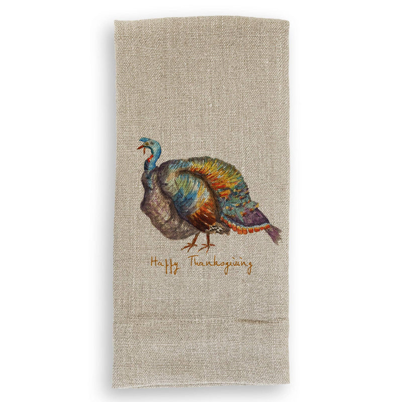 French Graffiti | Colorful Turkey - Natural Guest Towel features an embroidered bird design, enhancing home décor with style and functionality.